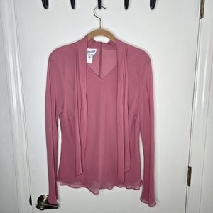 Pendleton Pink 100% Silk Long Sleeve Blouse With Attached Tie Feature Size 10